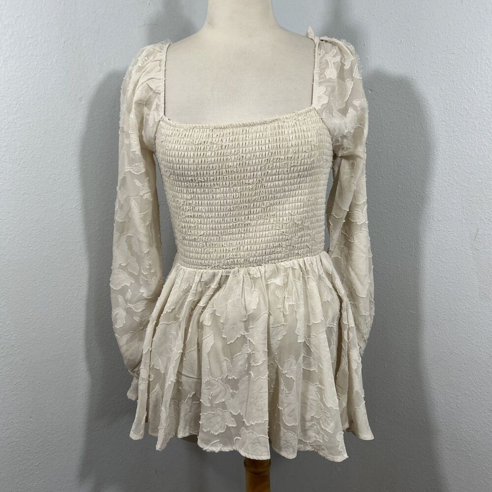 Fashion Nova Romper Womens S Cream Sheer Tiered Cinched Festival Vacation Resort
